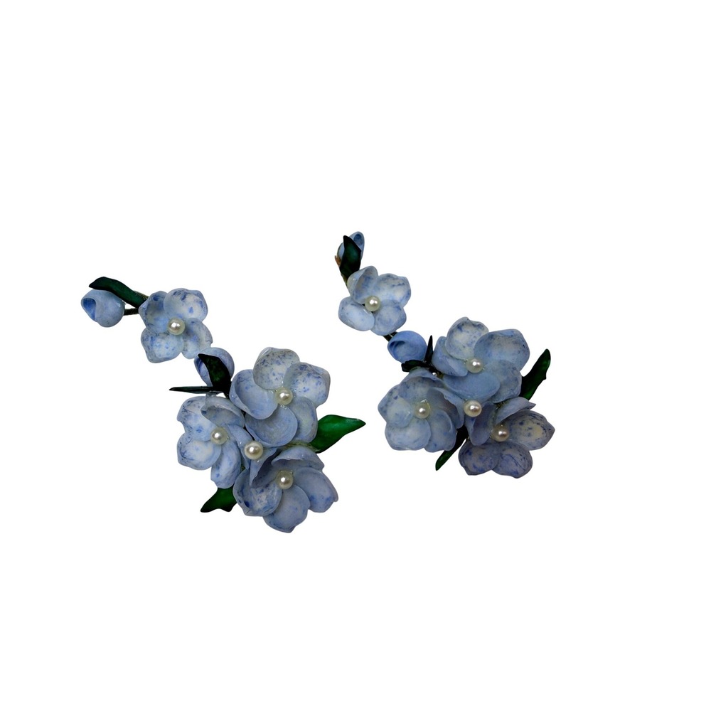 Vintage Blue Floral Screw Back Earrings Flower Botanical Cluster 1950s